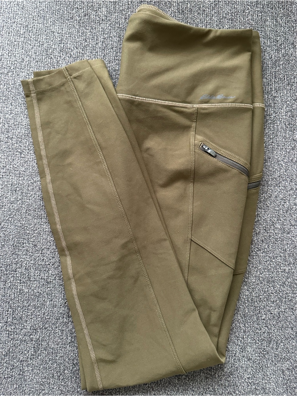 Eddie Bauer women’s Olive Green Performance Zipper Leggings Alder hiking